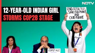 12YearOld Indian Girl Storms COP28 Stage Shouts quotEnd Fossil Fuelsquot [upl. by Leummas454]