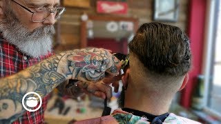 Master Barber Overhauls a Haircut amp Shapes a Beard [upl. by Akitahs]