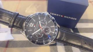 Mens Tommy Hilfiger Multi Function Leather Strap Watch 1791117 [upl. by Arahk]