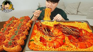 ASMR MUKBANG 직접 만든 킹블랙타이거새우 열라면 김밥 김치 유부초밥 먹방 RAMYEON amp KIMBAP MUKBANG EATING SOUND [upl. by Andromache]