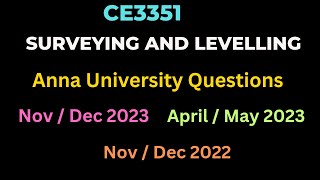 CE3351 Surveying and Levelling Question Papers CE3351 CE8351 [upl. by Aeret624]