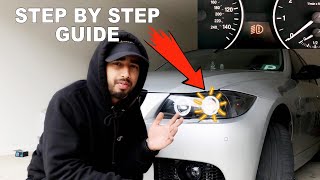 BMW 3 Series HeadLight Warning Light On E90  E91 How To Change The Bulb in Easyway [upl. by Chevy]