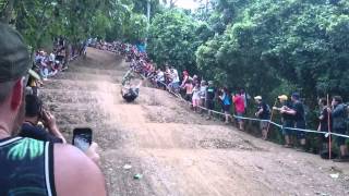 spectator crash dh uci world cup cairns slow motion [upl. by Novaat]