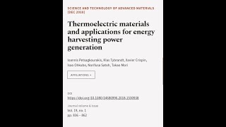 Thermoelectric materials and applications for energy harvesting power generation  RTCLTV [upl. by Ahcsrop]