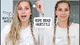 ROPE BRAID HAIRSTYLE THAT GIVES YOU HEATLESS WAVES Short Medium amp Long Hair  BacktoSchool Hair [upl. by Alana]