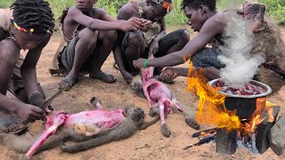 Hadzabe tribe Boys catch up Wild Baboon Monkey for todays Lunch 😋 [upl. by Htebi]