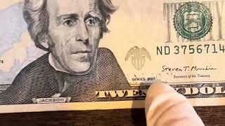 Finding a series 2017 twenty dollar bill with over ink [upl. by Skeie]