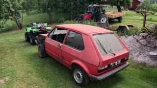 Flyttar saker ur ladan Golf Gti 84 å en kabe husvagn [upl. by Tankoos463]