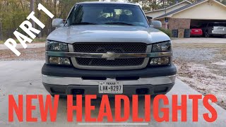 HEADLIGHTS and LEDS INSTALLATION 2005 Chevy Silverado Cateye 53 V8 Truck Project Part 1 [upl. by Tillio]