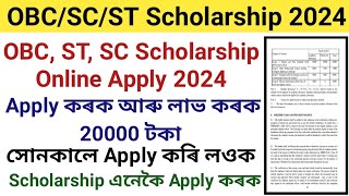 OBC SC ST Scholarship Online Apply 2024  NSP Online Apply  সোনকালে কৰি লওক [upl. by Erastus434]