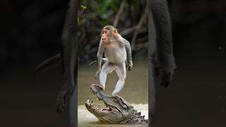 monkey surfing on crocodile  Daring stunt  Fearless  Swamp water crocodile Mysterious Land [upl. by Silirama]