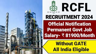 RCFL PSU Recruitment 2024 Permanent Job RCFL Vacancy 2024 RCFL Notification 2024 Govt Jobs 2024 [upl. by Ashlee]