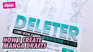 How to create draft comicmanga pages using Deleter manga paper by hand [upl. by Yllek]