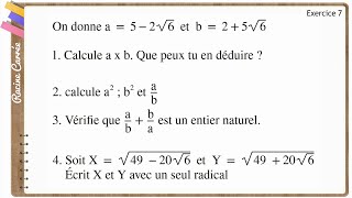 Maths  Exercice Corrigé  3ème  Racine Carrée Activités numériques  Fascicule ADEM Exercice 7 [upl. by Kifar179]