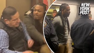 NYC Straphanger arrested after slugged passenger on subway [upl. by Vizzone]