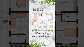 38 by 32 West facing courtyard house plan theleelahomes courtyardhouse [upl. by Refotsirc]