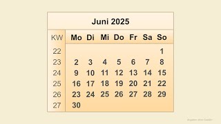 Kalender Juni 2025 [upl. by Kort]