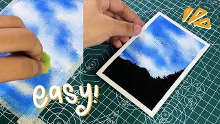 Easy and Simple Cloudy Sky Acrylic Painting for Beginners StepbyStep Tutorial  Sponge Technique [upl. by Wahs]