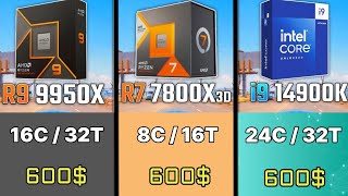 R9 9950X VS 7900x3d vs 7800x3d VS R7 9700X VS i9 14900K VS R9 7950X RYZEN 9000 series ZEN 5 [upl. by Tristan]