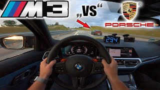 Crazy 2021 M3 Competition meets Porsche 992 and Macan Turbo on German Autobahn✔ [upl. by Charbonnier]