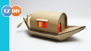 How to Make a Romantic House Boat From Cardboard  Cardboard DIY Project [upl. by Kcirdehs]