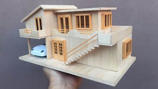 Como hacer Una Casa Con Palitos De Helado  How to make Modern House with popsicle sticks [upl. by Annovoj]