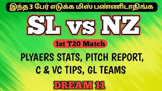 🔴 SL vs NZ 1st T20i MATCH Dream11 Prediction Tamil  SL vs NZ Today Pitch Report Tamil [upl. by Tyne]