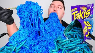 EATING THE WORLDS SPICIEST BLUE HEAT TAKIS FIRE NOODLES • Mukbang amp Recipe [upl. by Vivl763]