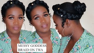 MESSY TRENDY GODDESS BRAID ON NATURAL HAIR  UPDO [upl. by Lolanthe]