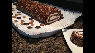 كيك رولي او سويس رول بالشوكولا و كلاصاج براليني بطريقة مبسطة جدااا CHOCOLAT COFFECARAMEL SWISS ROLL [upl. by Egedan151]