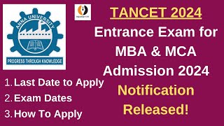 TANCET 2024 MBA amp MCA Entrance Exam for Admission 2024 Anna University Last DateExam DateTamil [upl. by Novah]