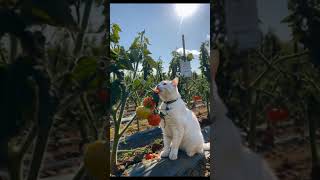 Cat eating tomatoes with funny sound cat tomato [upl. by Atikat]