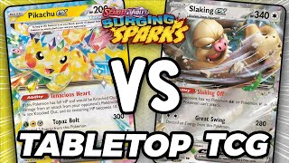 Will Pikachu ex Defeat Slaking ex Surging Sparks Tabletop Match [upl. by Elodia468]