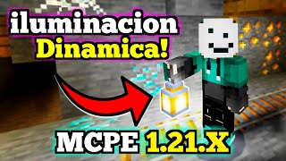 🟢 Iluminación Dinámica en MCPE 121X   ADDON Antorcha en la SEGUNDA MANO en Minecraft Bedrock [upl. by Ahswat]