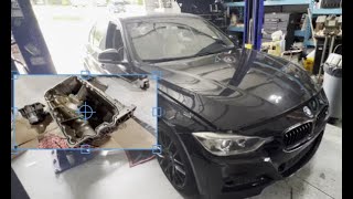 How to replace an Oil Pan Gasket on 2013 BMW 328i Xdrive AWD  N20 F30 engine  oil leak fix repair [upl. by Assirec]