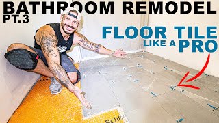 Bathroom Remodel Pt3 Laying Floor Tile [upl. by Rondon972]