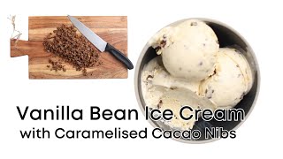 Vanilla Bean Ice Cream with Caramelised Cacao Nibs  with egg yolks amp xanthan gum  perfect texture [upl. by Rednasela713]