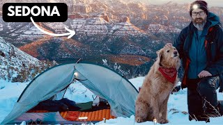 Deep snow winter camping in Sedona with Oakley my dog [upl. by Anum7]