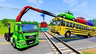 TRANSPORTING PIXAR CARS amp FRUITS WITH COLORED amp JOHN DEERE vs CLAAS vs TRACTORS  BeamNGdrive [upl. by Carnes265]