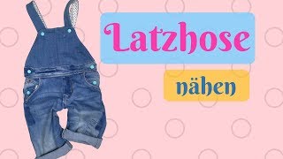 Jeans Latzhose für Kinder aus alter Jeans selber nähen Nähanleitung mit kostenlosem Schnittmuster [upl. by Saxe]