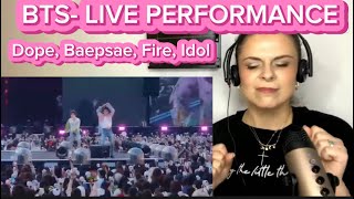 First time reacting to BTS Live Performance of Dope Baepsae Fire amp Idol BTS HYBELABELS [upl. by Doralyn]