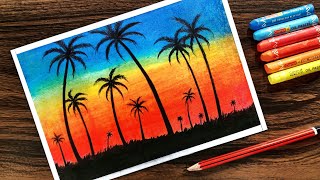 Landscape Drawing for beginners with Oil Pastel Step by Step [upl. by Eclud]