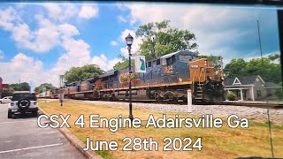 CSX 4 Engine Adairsville Ga June 29th 2024 railroad train railway csx training [upl. by Walt990]