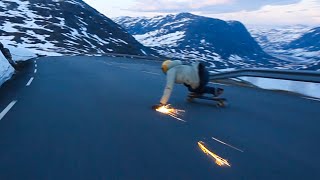 Skateboarding Down Norwegian Mountain Dalsnibba [upl. by Yrelav]