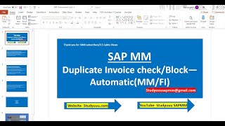 SAP MMFI Duplicate Invoice check automatic configuration MM and FI related concept Overview [upl. by Ellennej572]