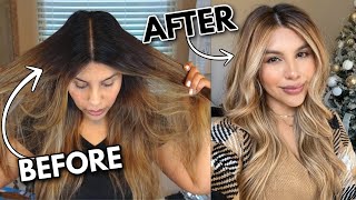 AT HOME MONEY PIECE ROOTS TOUCH UP  BLONDME BLEACH ON DARK HAIR  WELLA T27 TONER  DIY BALAYAGE [upl. by Euphemia]