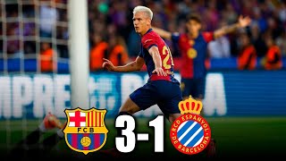 GOLEADA BARCELONA vs ESPANYOL 31  Doblete de DANI OLMO y golde Raphinha [upl. by Alake453]