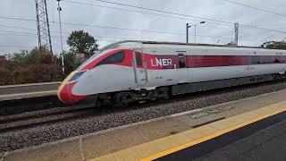 2 LNER Azumas passing through Biggleswade railway station [upl. by Lorry]