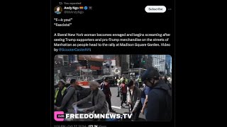 Mentally ill libtard WAHMEN freaks out outside Trump rally in New York City LOL Trump 2024 [upl. by Frankie36]