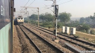 Gatimaan Express Full Speed  Crossing Goa Express in just four seconds 160km  Faridabad Station [upl. by Powers]